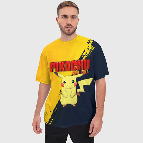 Мужская футболка оверсайз PIKACHU PIKA PIKA ПИКАЧУ / 3D-принт – фото 3