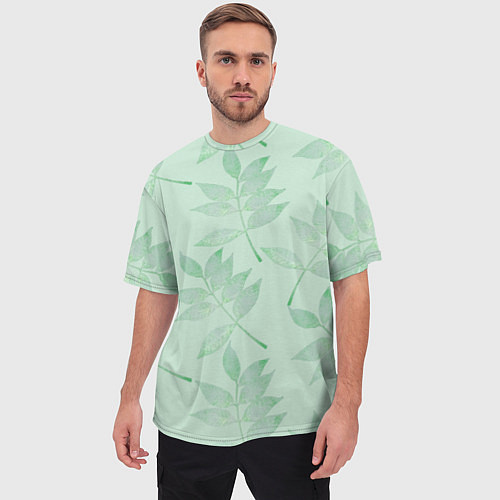 Мужская футболка оверсайз Зеленые листья / 3D-принт – фото 3