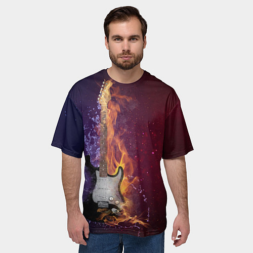 Мужская футболка оверсайз Гитара - Огонь и вода / 3D-принт – фото 3