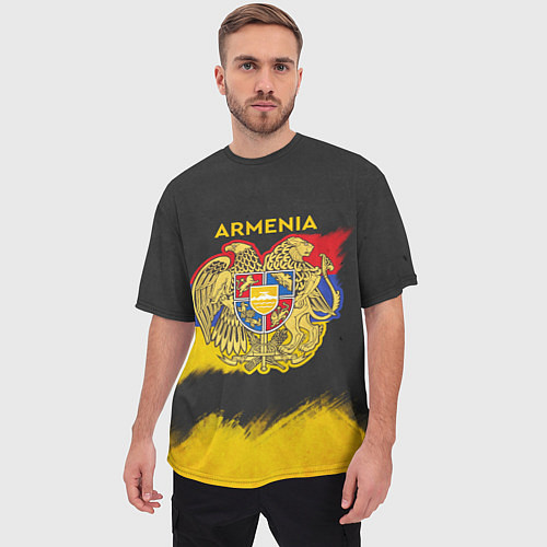 Мужская футболка оверсайз Yellow and Black Armenia / 3D-принт – фото 3