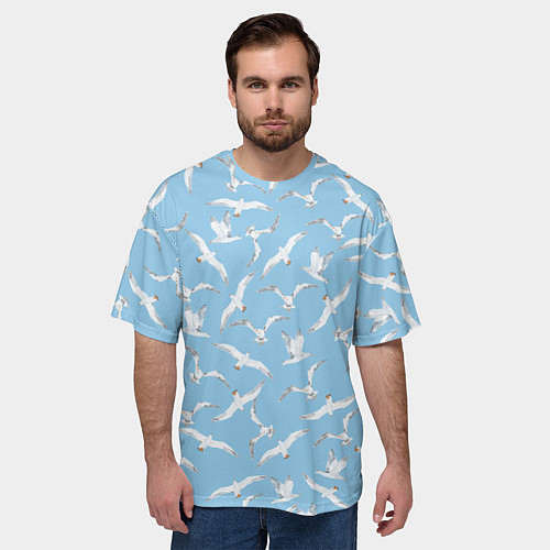 Мужская футболка оверсайз Чайки в небе паттерн / 3D-принт – фото 3