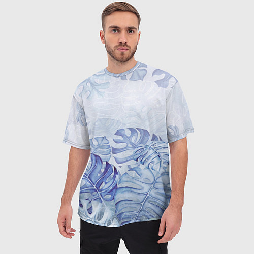 Мужская футболка оверсайз Синие листья / 3D-принт – фото 3