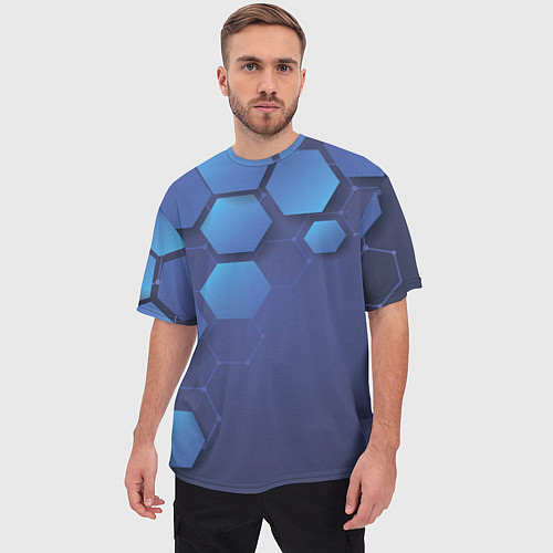 Мужская футболка оверсайз Шестиугольники / 3D-принт – фото 3