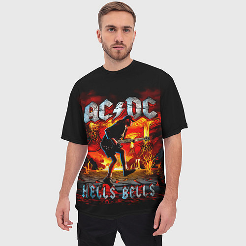 Мужская футболка оверсайз ACDC HELLS BELLS / 3D-принт – фото 3
