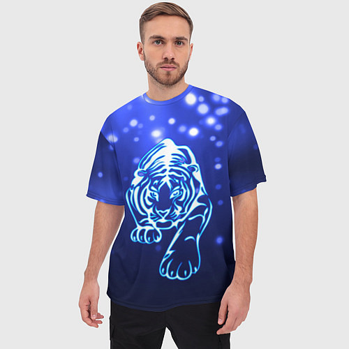 Мужская футболка оверсайз Неоновый тигр / 3D-принт – фото 3