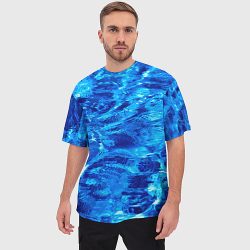 Мужская футболка оверсайз Голубая Вода Текстура / 3D-принт – фото 3