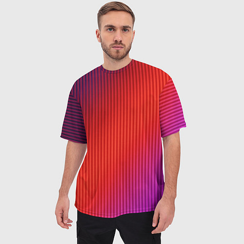 Мужская футболка оверсайз Оранжево-фиолетовый градиент / 3D-принт – фото 3