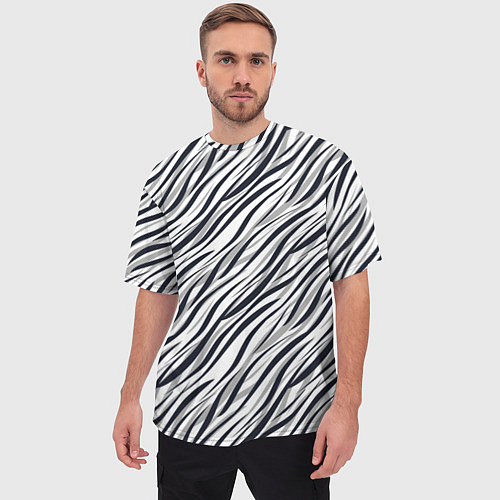 Мужская футболка оверсайз Черно-белый полосатый тигровый / 3D-принт – фото 3