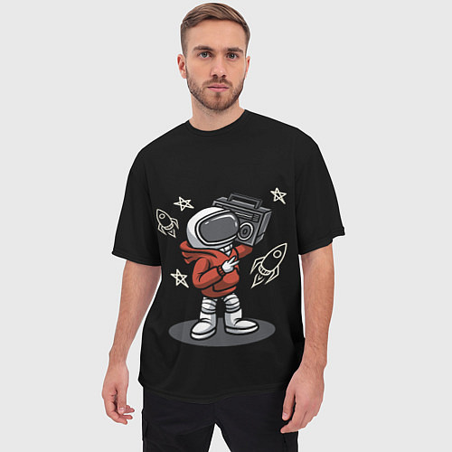 Мужская футболка оверсайз Астронавт с магнитофоном / 3D-принт – фото 3