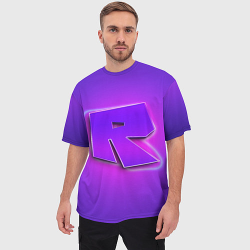 Мужская футболка оверсайз ROBLOX NEON LOGO РОБЛОКС / 3D-принт – фото 3