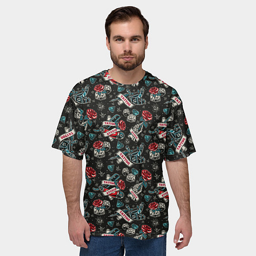 Мужская футболка оверсайз TATTOO / 3D-принт – фото 3