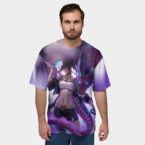 Мужская футболка оверсайз LEAGUE OF LEGENDS AKALI ЛИГА ЛЕГЕНД АКАЛИ / 3D-принт – фото 3