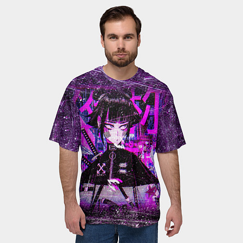 Мужская футболка оверсайз Cyberpunk Samurai Anime / 3D-принт – фото 3