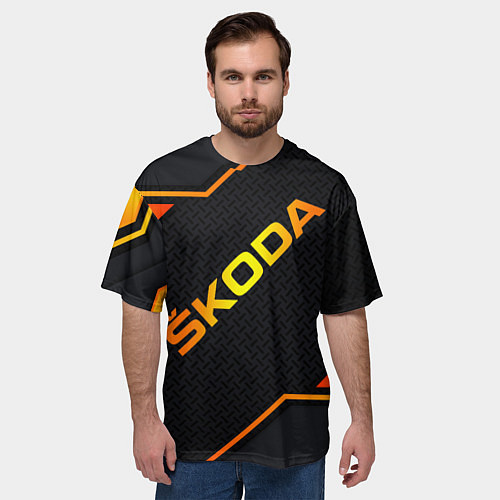 Мужская футболка оверсайз Skoda Gold Шкода / 3D-принт – фото 3