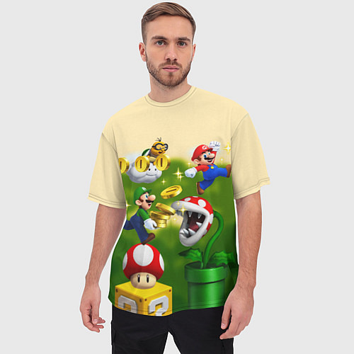 Мужская футболка оверсайз Mario Coins / 3D-принт – фото 3