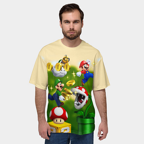 Мужская футболка оверсайз Mario Coins / 3D-принт – фото 3