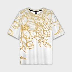 Мужская футболка оверсайз Золотые цветы на белом