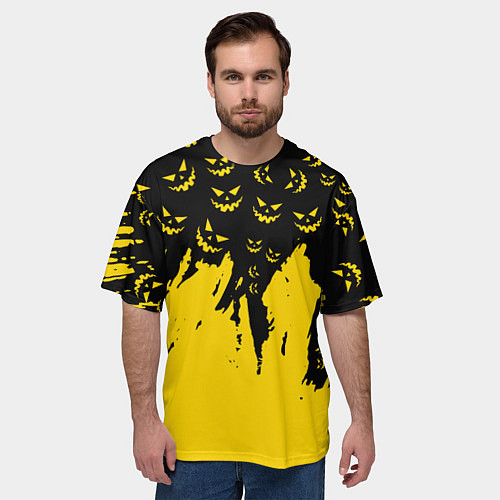 Мужская футболка оверсайз Тыквенные смайлы / 3D-принт – фото 3