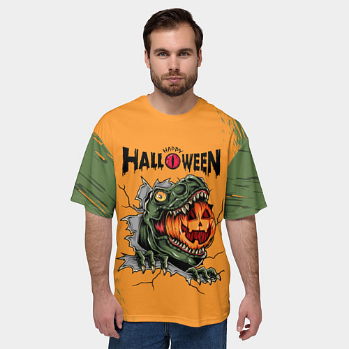 Мужская футболка оверсайз Т Рекс с тыквой в пасте / 3D-принт – фото 3