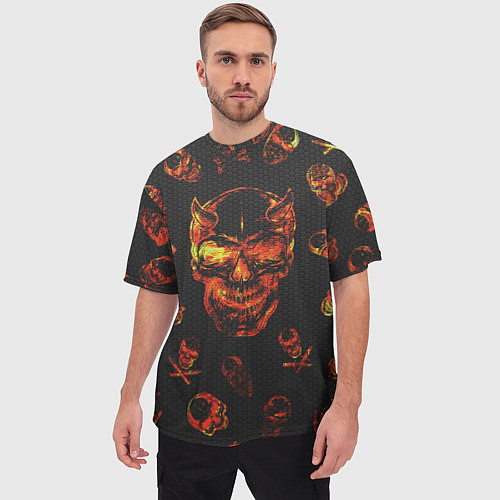 Мужская футболка оверсайз Огненные черепа Carbon / 3D-принт – фото 3