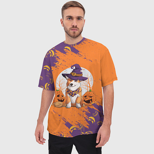 Мужская футболка оверсайз Корги на хэллоуине / 3D-принт – фото 3