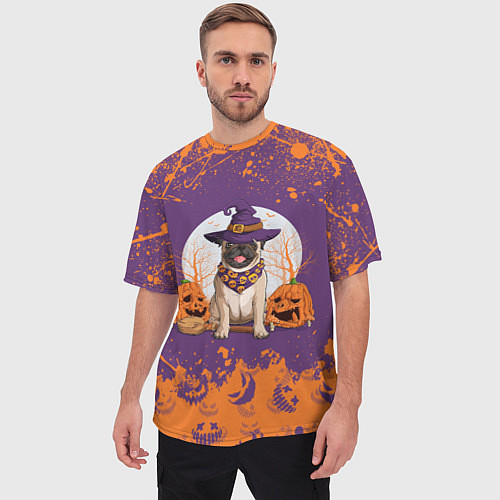 Мужская футболка оверсайз Мопс на хэллоуин / 3D-принт – фото 3