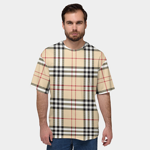 Мужская футболка оверсайз Клетчатый принт в стиле Burberry / 3D-принт – фото 3