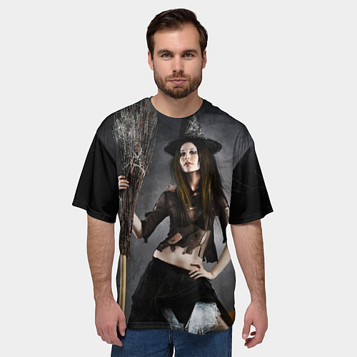 Мужская футболка оверсайз Милая ведьма с метлой / 3D-принт – фото 3