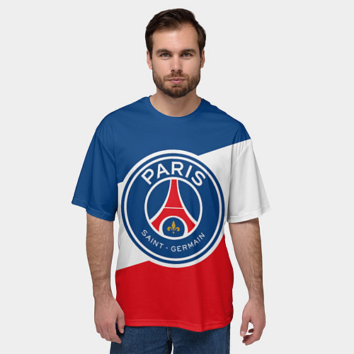 Мужская футболка оверсайз Paris Saint-Germain FC / 3D-принт – фото 3
