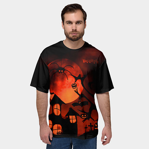 Мужская футболка оверсайз Красная луна на Хэллоуин / 3D-принт – фото 3
