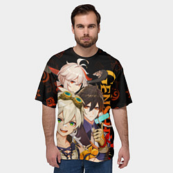 Футболка оверсайз мужская Genshin Impact: Беннет, Чжун Ли, Кадзуха, цвет: 3D-принт — фото 2