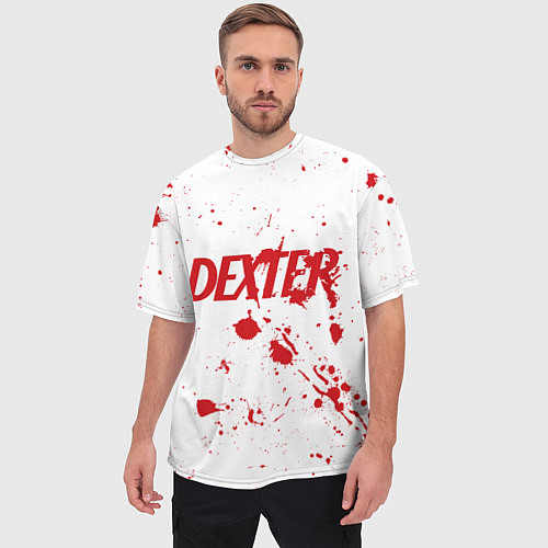 Мужская футболка оверсайз Dexter logo Декстер брызги крови / 3D-принт – фото 3