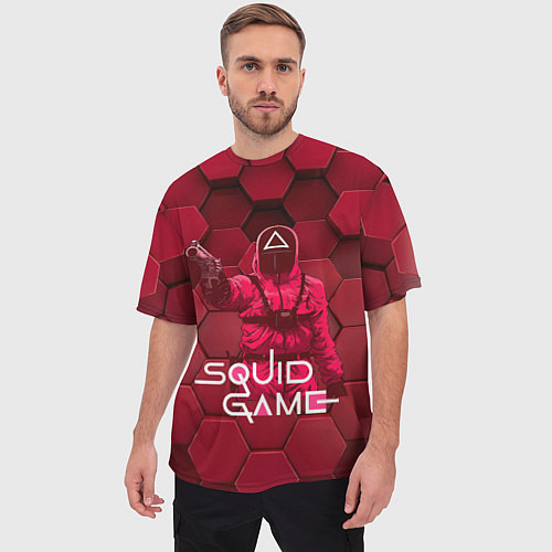 Мужская футболка оверсайз Игра в кальмара - красные 3D кубы / 3D-принт – фото 3