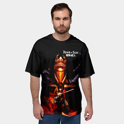 Мужская футболка оверсайз Леви и Титан - Атака на титанов / 3D-принт – фото 3
