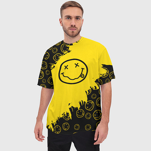 Мужская футболка оверсайз Nirvana Smile Нирвана Рваный Паттерн / 3D-принт – фото 3