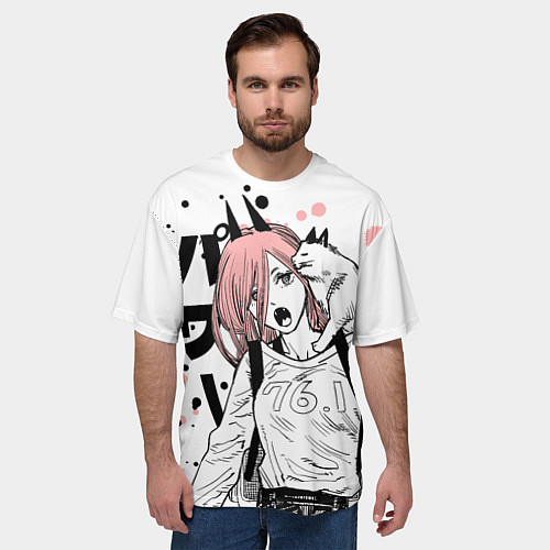 Мужская футболка оверсайз Power с котиком - Chainsaw Man / 3D-принт – фото 3
