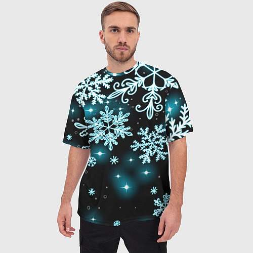 Мужская футболка оверсайз Космические снежинки / 3D-принт – фото 3