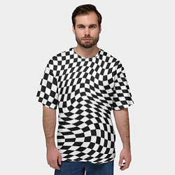 Футболка оверсайз мужская Черно-белая клетка Black and white squares, цвет: 3D-принт — фото 2