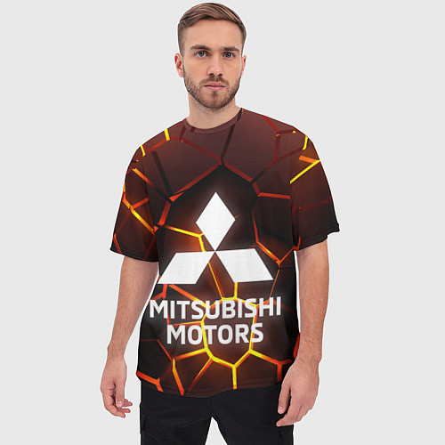Мужская футболка оверсайз 3D плиты с подсветкой Митсубиси / 3D-принт – фото 3