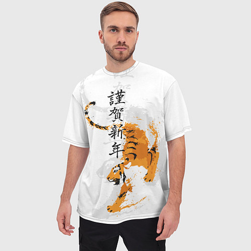 Мужская футболка оверсайз Китайский тигр / 3D-принт – фото 3