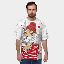 Футболка оверсайз мужская Тигр с чашкой кофе, цвет: 3D-принт — фото 2