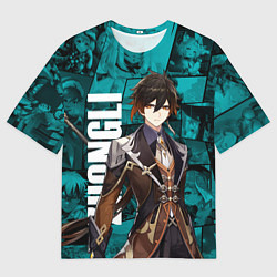 Футболка оверсайз мужская Чжун Ли , Genshin Impact, цвет: 3D-принт