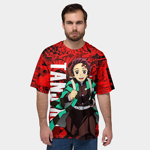 Мужская футболка оверсайз Танджиро Камадо ,Клинок, рассекающий демонов / 3D-принт – фото 3