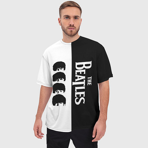 Мужская футболка оверсайз The Beatles черно - белый партер / 3D-принт – фото 3
