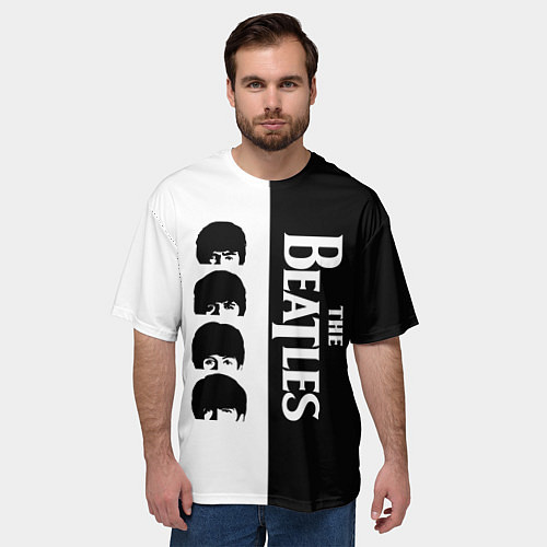 Мужская футболка оверсайз The Beatles черно - белый партер / 3D-принт – фото 3