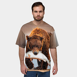 Футболка оверсайз мужская Медведь с рыбой во рту, цвет: 3D-принт — фото 2