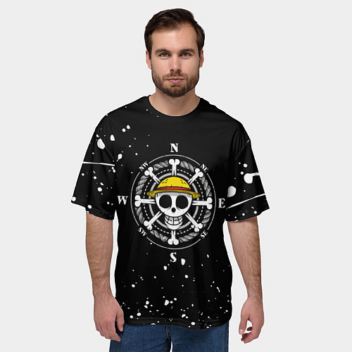 Мужская футболка оверсайз ONE PIECE ВАН ПИС ЧЕРЕП БРЫЗГИ КРАСОК / 3D-принт – фото 3