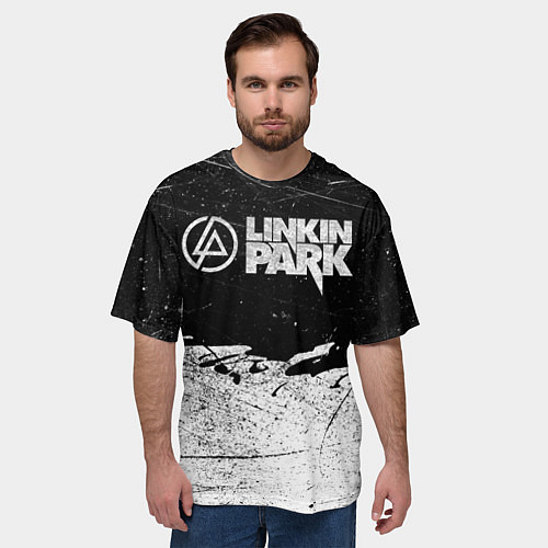 Мужская футболка оверсайз Линкин Парк Лого Рок ЧБ Linkin Park Rock / 3D-принт – фото 3