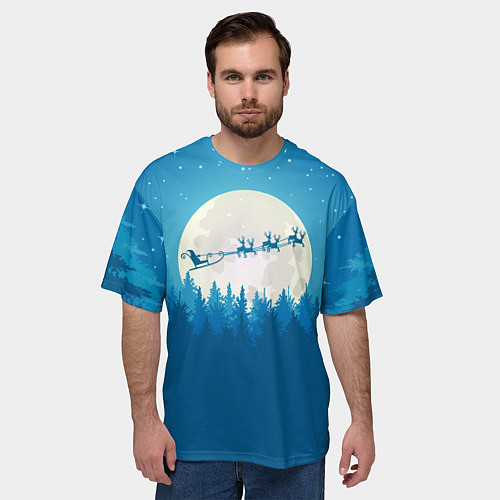 Мужская футболка оверсайз Санта с Оленями / 3D-принт – фото 3