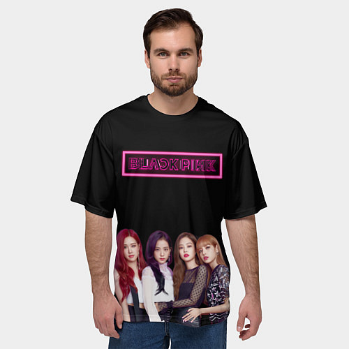 Мужская футболка оверсайз BLACKPINK NEON / 3D-принт – фото 3